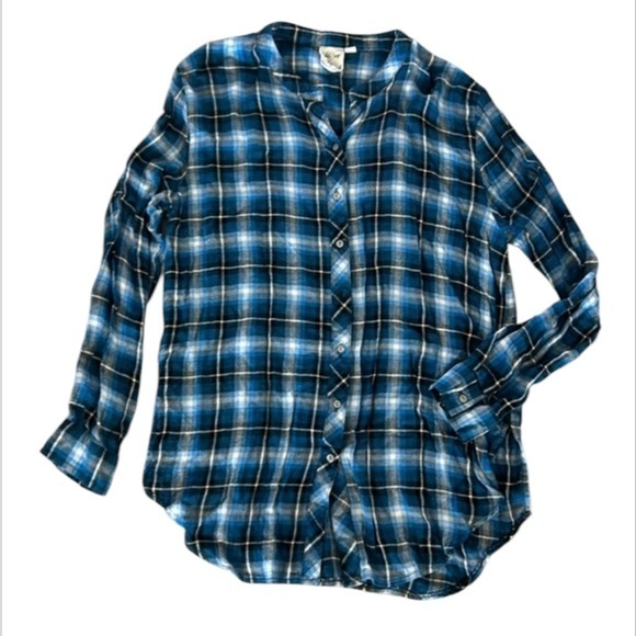 White Crow blue plaid flannel shirt size large Buckle - Picture 1 of 9